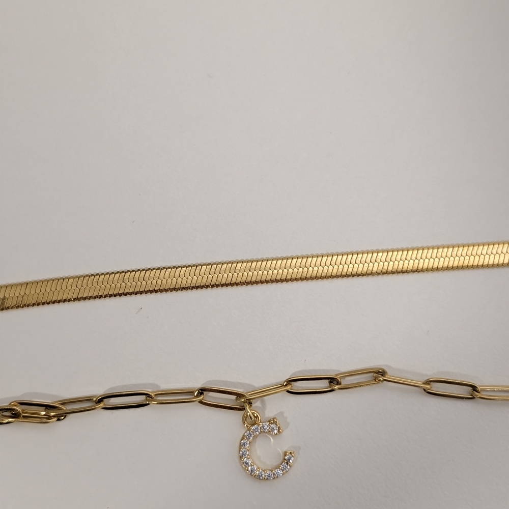 Gold Double Layered Chain Bracelets with C Pendant